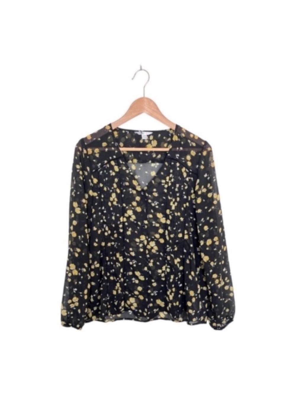Volcom Black Floral V-Neck Long Sleeve Blouse